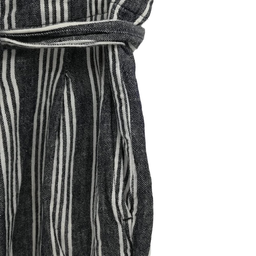 Madewell Striped Linen Blend Paperbag Pants Size 8 Pleated Indigo Stripe Belted - Picture 5 of 12